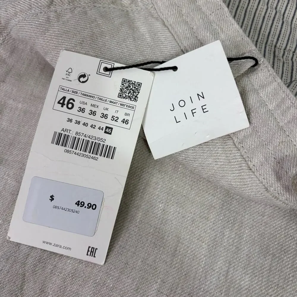 NWT Zara Light Tan Linen Chinos Size 36 G0137